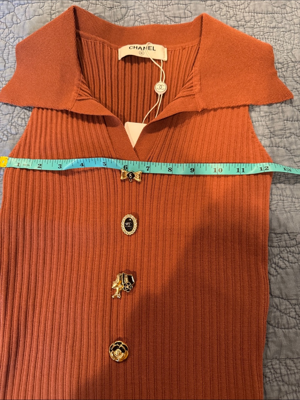 Chanel Knit Rust Color Sweater Removable Buttons - Picture 8 of 15